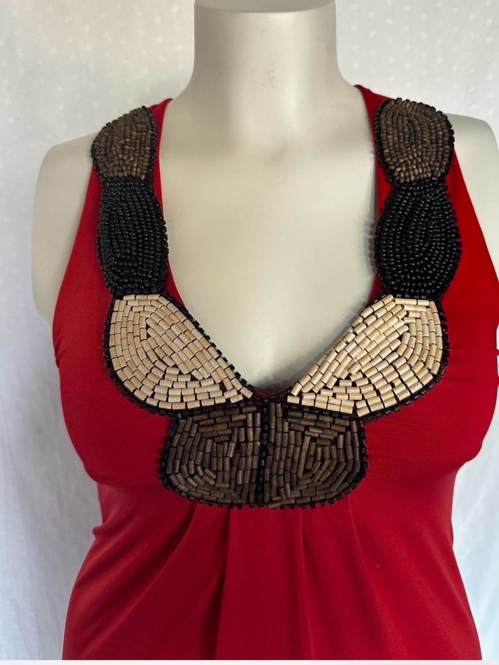 Kardashian Kollection Red V-Neck Top with Embellished Neckline